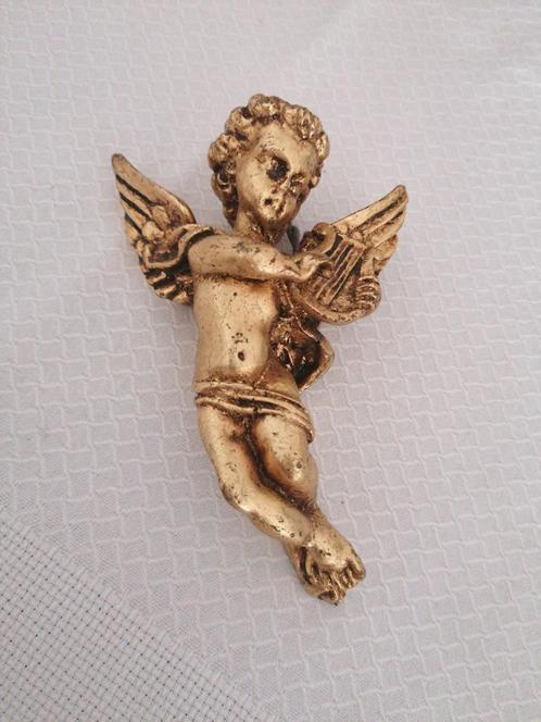 Eeuwenoud cherubijnbeeldje, lierspeler, goud, 13 cm, Diversen, Overige Diversen, Zo goed als nieuw, Ophalen