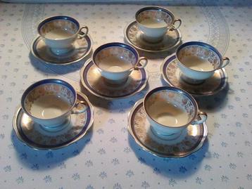 6 Theekopjes met schoteltjes van WAWEL made in Poland -Blauw beschikbaar voor biedingen