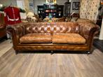 Stoere Chesterfield 3 zits bank Vintage Cognac leer zetel, Enlèvement ou Envoi