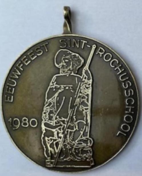 Medaille eeuwfeest Sint-Rochusschool 1980, Timbres & Monnaies, Pièces & Médailles, Bronze, Enlèvement ou Envoi