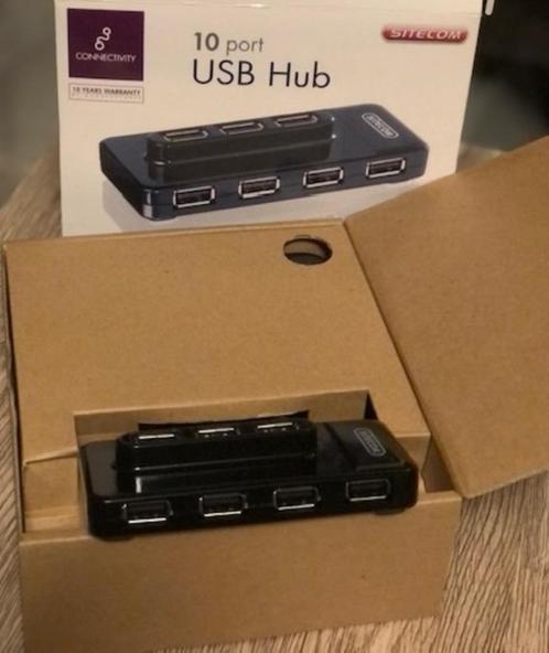 USB 2.0hub - 10 usb-poorten - Sitecom, Informatique & Logiciels, Stations d'accueil, Neuf, Hub USB, Disque dur, Portable, Enlèvement
