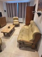 Salon en chêne massif et simili cuir, Maison & Meubles, Enlèvement, Comme neuf, Cuir