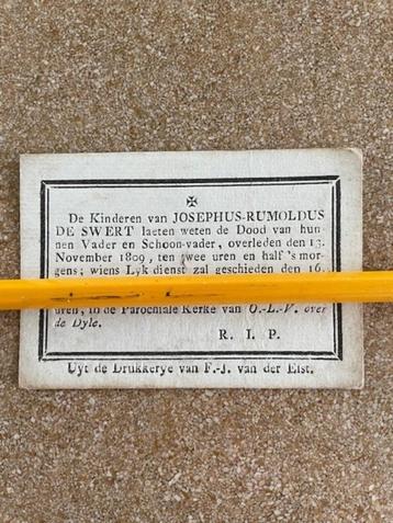 HEEL OUD BP JOSEPHUS RUMOLDUS DE SWERT overleden 13/11/1809
