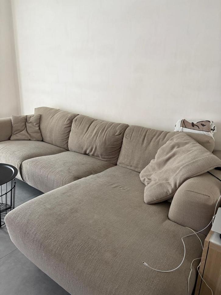 Beige Hoekzetel (ruime 3-zit, incl. 2 kussens), Maison & Meubles, Canapés | Sofas & Chaises Longues, Utilisé, Trois personnes