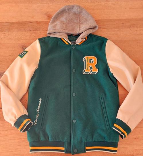 Donkergroen baseballjack 164 met afneembare kap., Kinderen en Baby's, Kinderkleding | Maat 164, Zo goed als nieuw, Jas, Ophalen of Verzenden