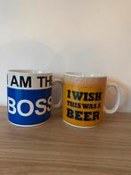 Set van 2 grote mokken – humoristische teksten – €5, Ophalen of Verzenden, Zo goed als nieuw