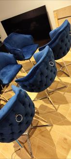 Luxe eetkamer stoelen 5+1 gratis, Ophalen, Blauw, Zo goed als nieuw, Stof