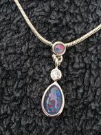 925 Sterling silveren Rodium plated ketting 2 Opaal triplets, Met edelsteen, Nieuw, Ophalen of Verzenden, Zilver