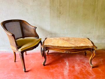 Antieke stoel en salontafel met massief marmeren blad! beschikbaar voor biedingen