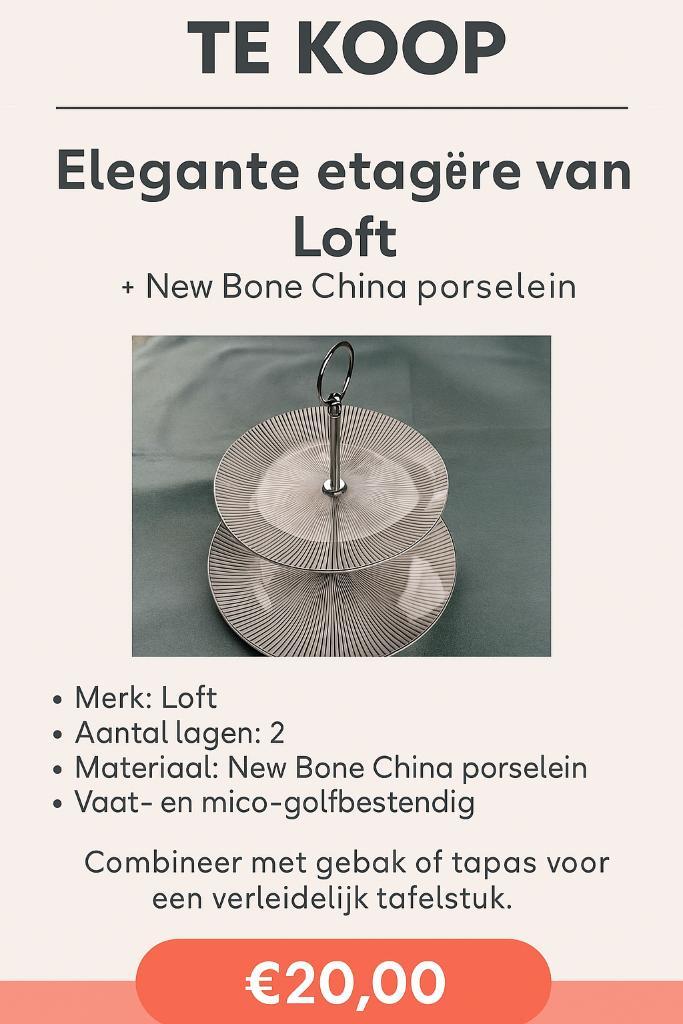 Elegante etagère(schotel) van Loft New Bone China porselein., Verzamelen, Porselein, Kristal en Bestek, Porselein, Ophalen of Verzenden