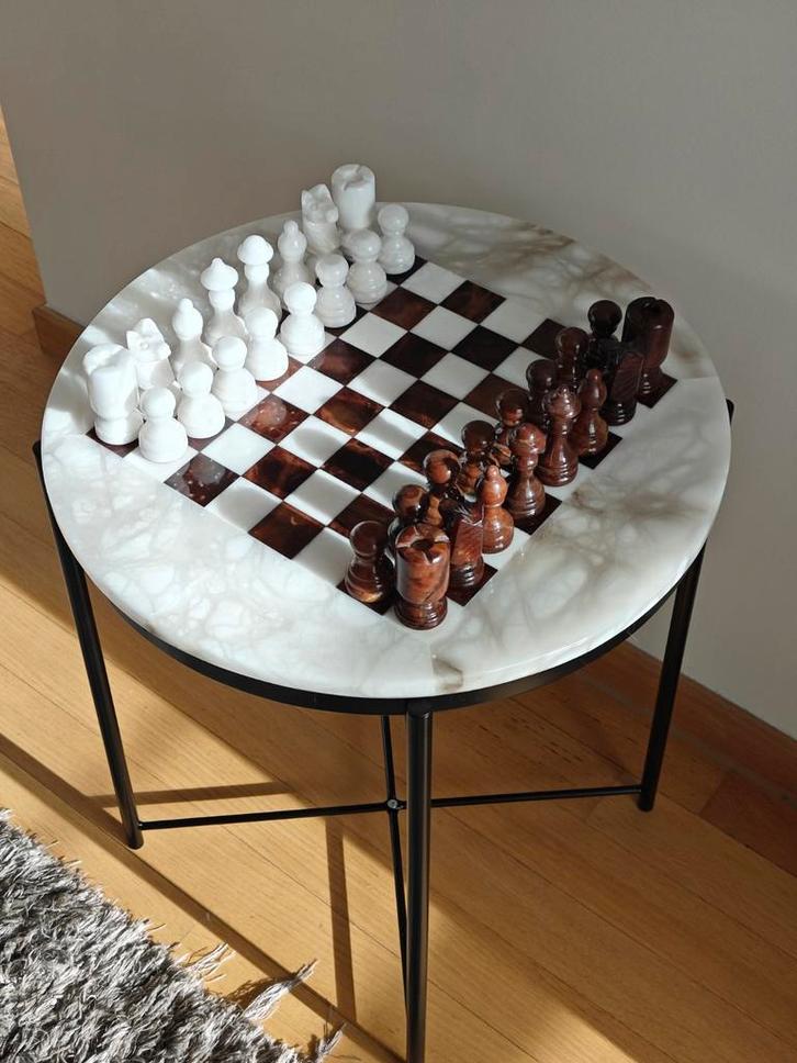 Handgemaakt marmeren schaaktafel, Antiek en Kunst, Kunst | Designobjecten, Ophalen