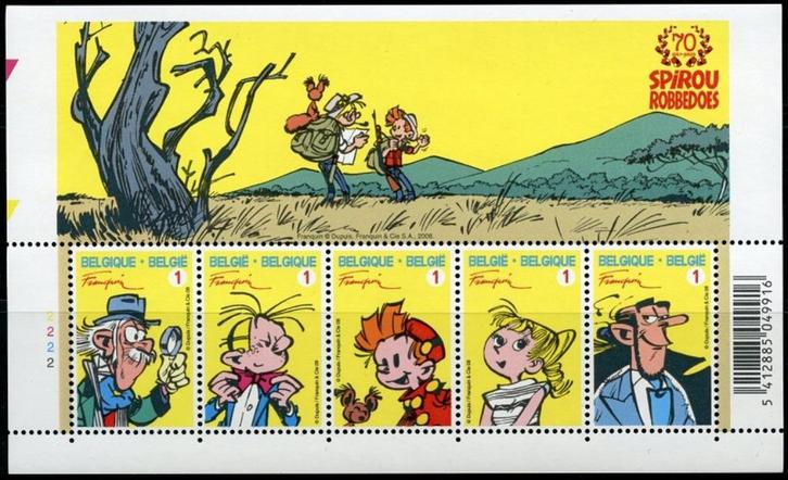 BL154 Feuillet de timbres 70 ans de Spirou (Bande dessinée), Timbres & Monnaies, Timbres | Europe | Belgique, Timbre-poste, Envoi