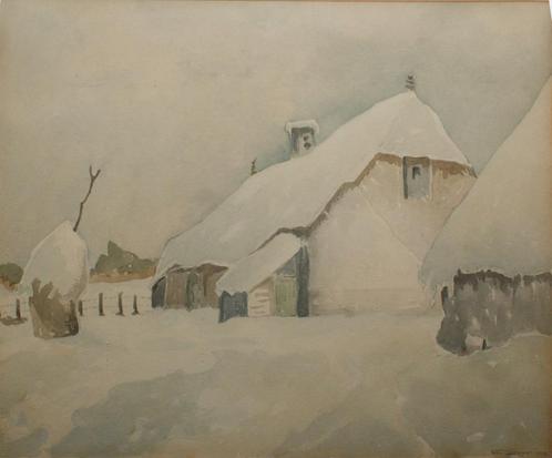 A. Van Cleemput: Winters hoevezicht 1955 (65 x 59 cm), Antiquités & Art, Art | Peinture | Classique, Enlèvement ou Envoi
