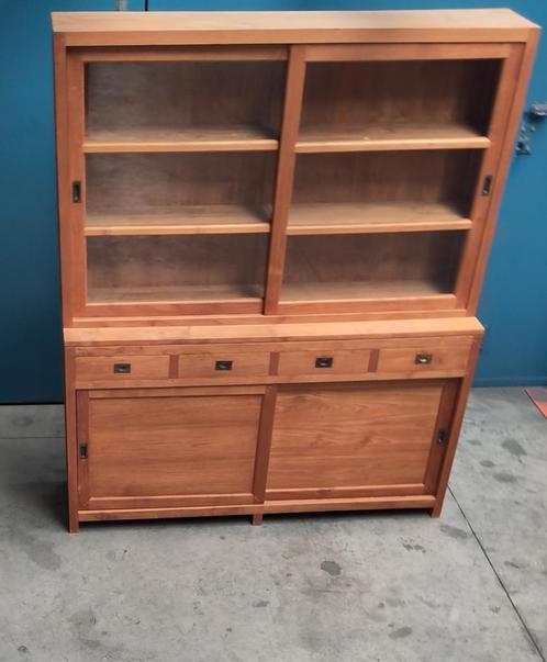 Teak vitrinekast, Huis en Inrichting, Kasten | Vitrinekasten, Zo goed als nieuw, 150 tot 200 cm, 150 tot 200 cm, 25 tot 50 cm