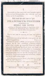 Bp. Peeters Franciscus. ° Herenthout 1843 † Herentals 1920, Verzamelen, Bidprentjes en Rouwkaarten, Ophalen of Verzenden, Bidprentje