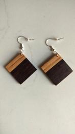 Handgemaakte houten oorbellen ruit, Handtassen en Accessoires, Oorbellen, Ophalen, Nieuw