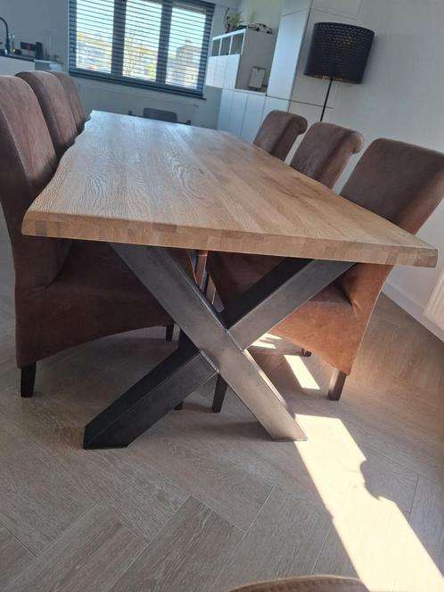 Eiken tafel met X poten, Huis en Inrichting, Tafels | Eettafels, Gebruikt, 50 tot 100 cm, 200 cm of meer, Eikenhout, Ophalen