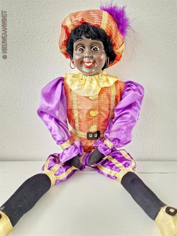 Authentieke V&D etalage zwarte Piet pop - 60cm, oranje/paars beschikbaar voor biedingen