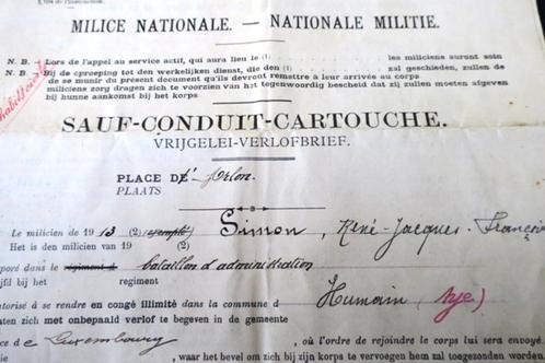ABBL ww1 : Batt. d'Administration Sauf-conduit Place d'Arlon, Verzamelen, Militaria | Algemeen, Landmacht, Overige typen, Ophalen of Verzenden