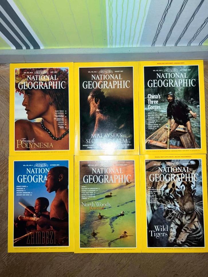 National Geographic - 1997 - 6 edities - als nieuw, Livres, Journaux & Revues, Comme neuf, Enlèvement ou Envoi