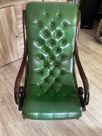 Fauteuil Chesterfield en cuir vert - 1 personne, Huis en Inrichting, Fauteuils, Ophalen, Zo goed als nieuw, Leer, Chesterfield