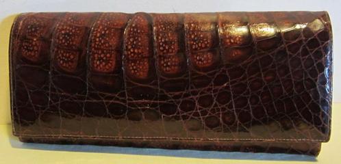 Vintage krokodillenleren avondtas; clutch of portemonnee 574, Handtassen en Accessoires, Portemonnees, Nieuw, Bruin, Ophalen of Verzenden