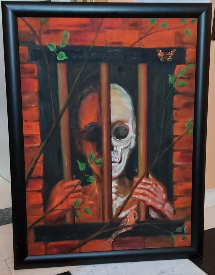 Mysterieuze tafel. Mystiek schilderij, Antiek en Kunst, Kunst | Schilderijen | Modern, Ophalen of Verzenden