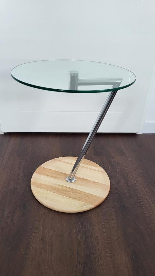 Design koffietafel met verharde glasplaat, Maison & Meubles, Tables | Tables d'appoint, Utilisé, Rond, 45 à 60 cm, Moins de 55 cm