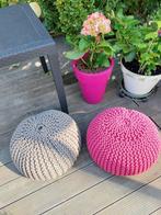 LOT DE 2 POUFS EN COTON TRESSÉ, Maison & Meubles, Canapés | Repose-pieds & Poufs, Rond, Enlèvement, Utilisé, 50 à 75 cm