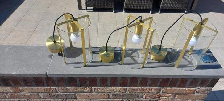 3 hanglampen, Huis en Inrichting, Lampen | Hanglampen, Zo goed als nieuw, Minder dan 50 cm, Glas, Metaal, Ophalen