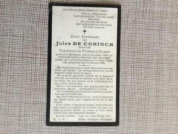 Soldat J.De Coninck Maldegem tué à Calais pendant la Premiè, Enlèvement ou Envoi, Image pieuse