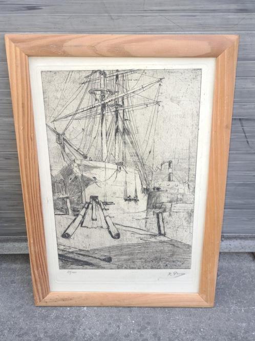gravure signe kurt peiser, Antiek en Kunst, Kunst | Etsen en Gravures, Ophalen of Verzenden
