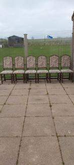 6 GESTOFFEERDE DONKERE EIKENHOUTEN STOELEN, Ophalen, Hout, Gebruikt, Bruin
