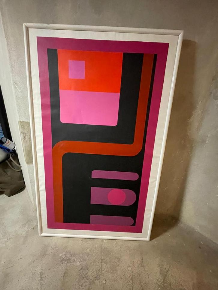 Grote abstracte retro poster in wit kader., Antiek en Kunst, Kunst | Schilderijen | Abstract, Ophalen