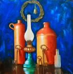 "Flessen, een sleutel en een oude petroleumlamp", Antiek en Kunst, Verzenden