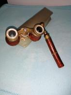 Antieke toneelkijker, koper, bruin leder&parelmoer oculairs, Ophalen of Verzenden