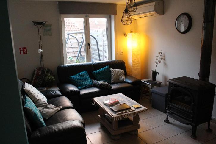 lederen salonzetels, Huis en Inrichting, Zetels | Zetels, Gebruikt, Rechte bank, Tweepersoons, 150 tot 200 cm, Leer, Ophalen