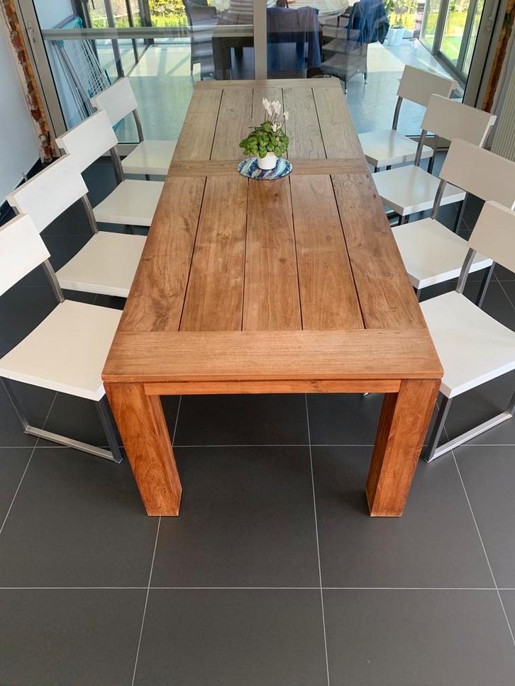 Design eetkamer stoelen eik met RVS, Huis en Inrichting, Stoelen, Zo goed als nieuw, Ophalen