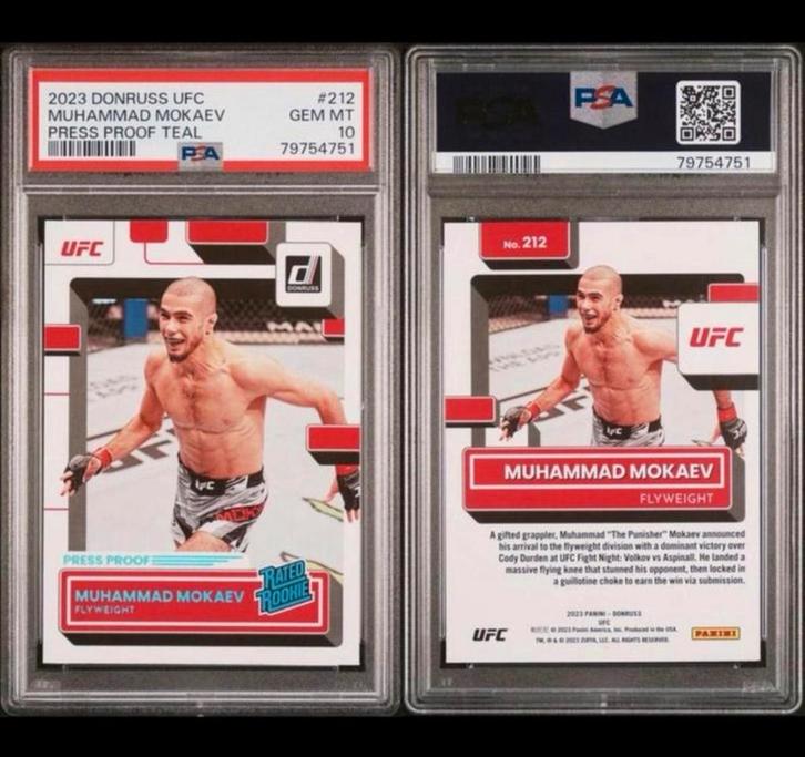 Psa-10 2023 DONRUSS UFC MUHAMMAD MOKAEV PRESS PROOF TEAL, Verzamelen, Sportartikelen en Voetbal, Nieuw, Spelerskaart, Ophalen of Verzenden