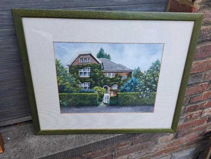 aquarelle maison signe, Antiek en Kunst, Kunst | Schilderijen | Klassiek, Ophalen of Verzenden