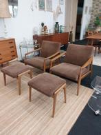Vintage fauteuil bruin met verstelbaar voetenbankje, Stof, Vintage, Ophalen