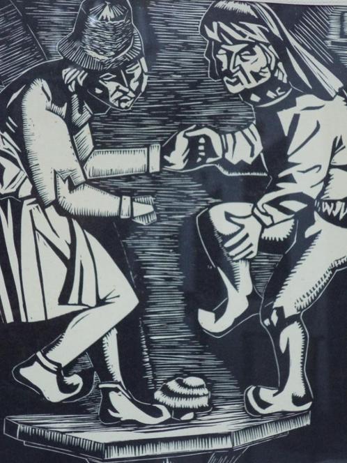 1937 Jozef Cantré zeldzame grafiek, lino woodcut de eierdans, Antiek en Kunst, Kunst | Etsen en Gravures, Ophalen of Verzenden