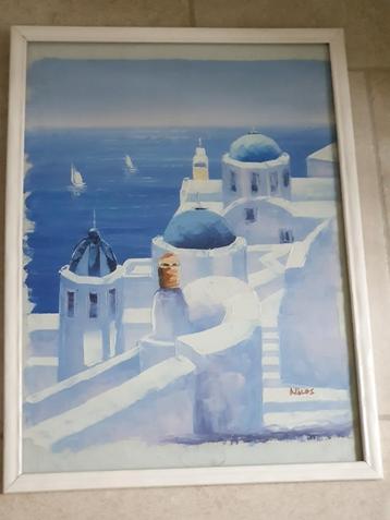 Prachtig schilderij op canvas Griekse eilanden Santorini met beschikbaar voor biedingen