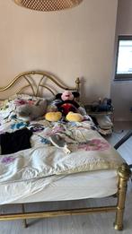 Tweepersoons koper bed en 2 nachtkastjes, Ophalen, Zo goed als nieuw, Tweepersoons