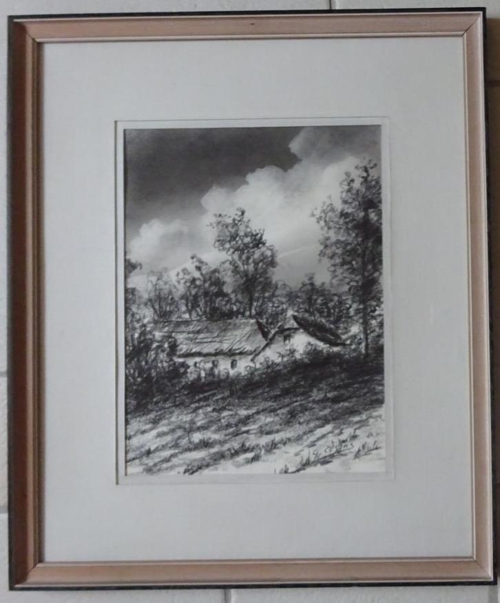 Gies Cosyns, Hoeves, houtskool, 39 x 30 cm, Antiek en Kunst, Kunst | Schilderijen | Klassiek, Ophalen