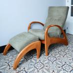 Fauteuil vintage danois inclinable et son ottoman en teck, Zo goed als nieuw