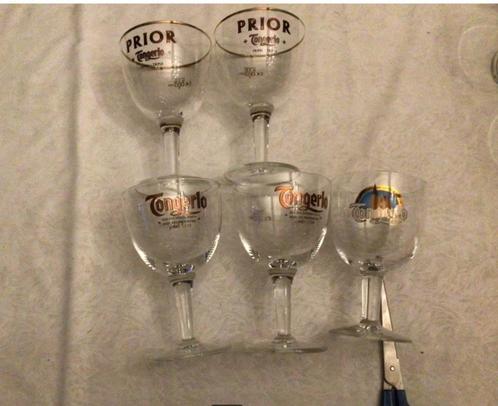 7 Oude Tongerlo Bierglazen op voet, Verzamelen, Biermerken, Ophalen of Verzenden