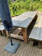 stevige Douglass tafel met 2 banken, Tuin en Terras, Tuintafels, Ophalen of Verzenden, Zo goed als nieuw, Hout