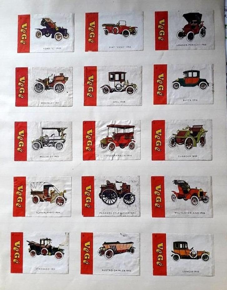 Lot van 15 etiketten van luciferdoosjes merk "Végé" - auto's, Verzamelen, Rookartikelen, Aanstekers en Luciferdoosjes, Ophalen of Verzenden