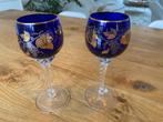 2 blauwe wijnglazen met goud versierd Murano, Verzamelen, Glas en Drinkglazen, Ophalen of Verzenden, Zo goed als nieuw, Overige typen